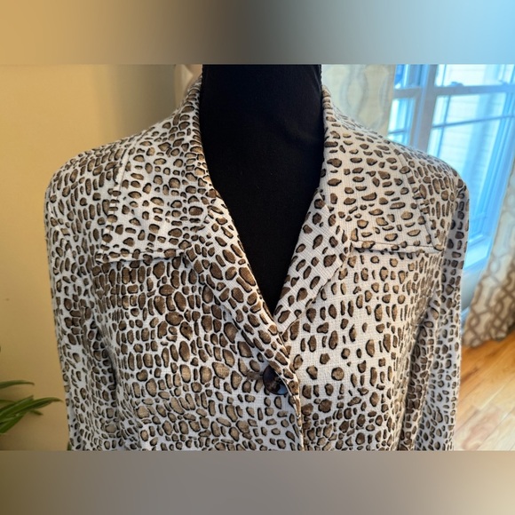 Pendleton Animal Cat Print Linen Blend Coat Blazer Jacket Brown/White Women Sz L - Picture 3 of 16